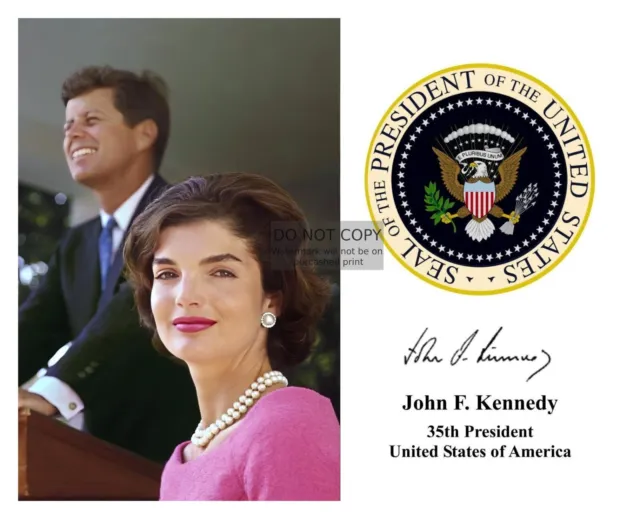 President John F. Kennedy & Jackie Presidential Seal Autographed 8X10 Photo