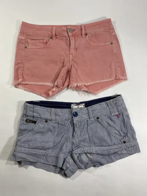 2 Lot Womens American Eagle Stretch Shorts Size 4 Pink & Blue/white Striped