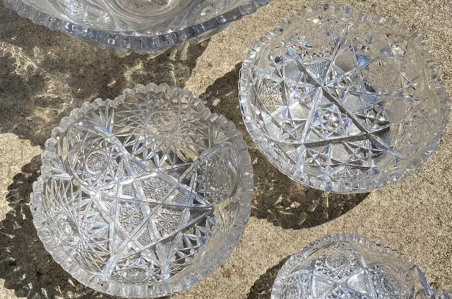 Antique american brilliant period cut glass bowl hobstar scallop edge 2 Bowls