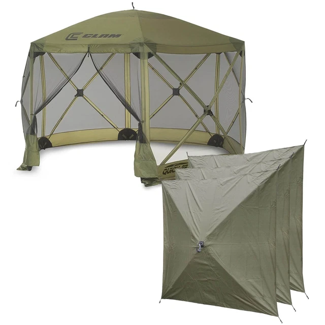 CLAM Quick-Set Escape Portable Outdoor Gazebo Canopy Shelter and 3 Wind Panels