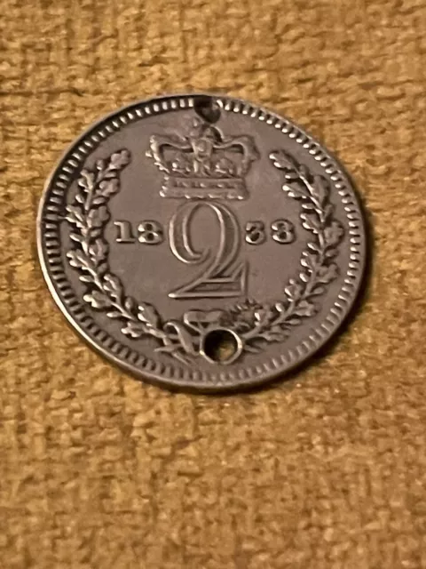 1838 Queen Victoria Maundy Silver 2d (pierced)