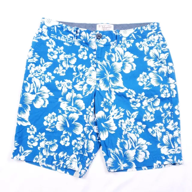 Penguin Shorts Mens 32 Blue Floral Chino Hawaiian 9" Inseam Boat Slash Pockets