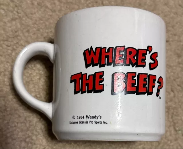 Vintage Wendy's “Where's the Beef” Coffee Mug Cup 1984 Clara Peller Advertising