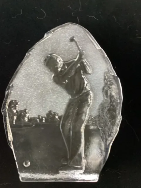 Vintage Nybro Sweden Art Glass Crystal Paperweight Sculpture Man Golfing