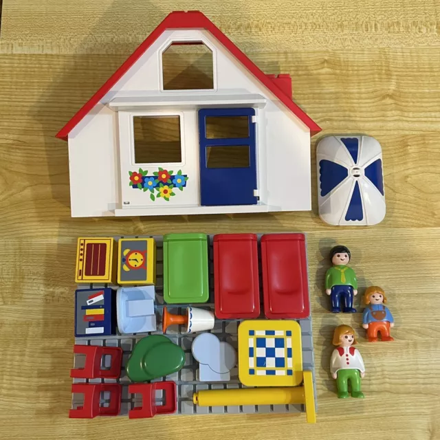 Vintage Playmobil 1 2 3 Set 6802 Family House Animals People Beds