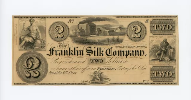 1800's $2 The Franklin Silk Company - Franklin, OHIO Note AU