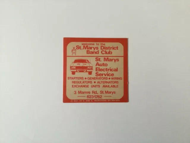 Beer Coaster St Marys Auto Electrical  St Marys Band Club  Ford Falcon XC image