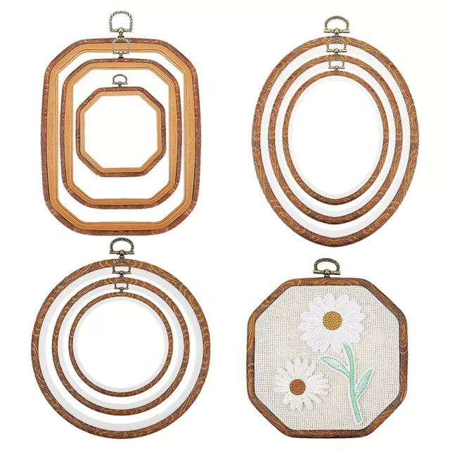 9Pcs Embroidery Hoops Imitated Wood Display Frame Circle Oval Octagonal for6930