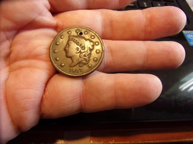 Collectible Antique US Coronet Head Large Cent - 1837 - Holed - $2 s/h