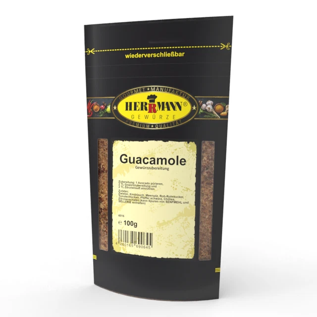 Nuovo 6 bustine ""Guacamole per avocado"" spezie Herrmann ogni 100 g pronte per spezie