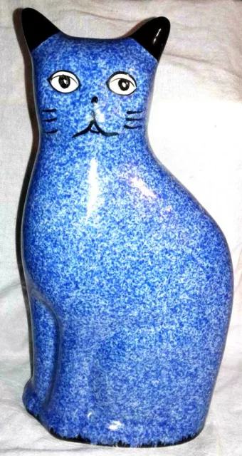 pretty and large blue speckled sitting cat figurine by calico
