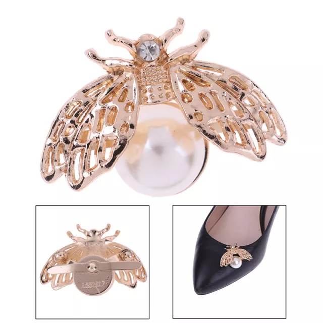 1Pc Cute bee faux pearl metal women shoe clip decor girls shoes clip buckleE&V6