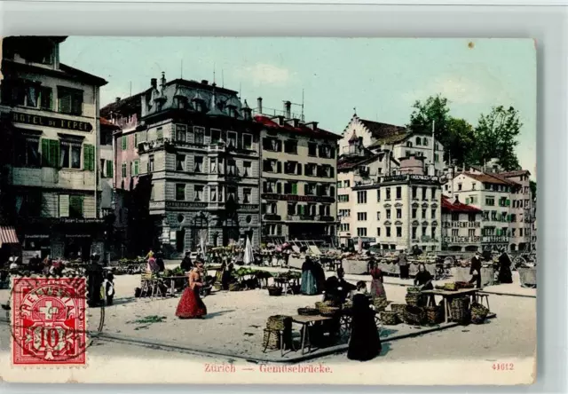 13085407 - Zuerich Marktszene - Gemuesebruecke AK Zuerich Stadt 1906