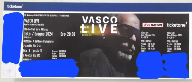 Biglietto concerto VASCO ROSSI MILANO 7 GIUGNO 2024 SAN SIRO
