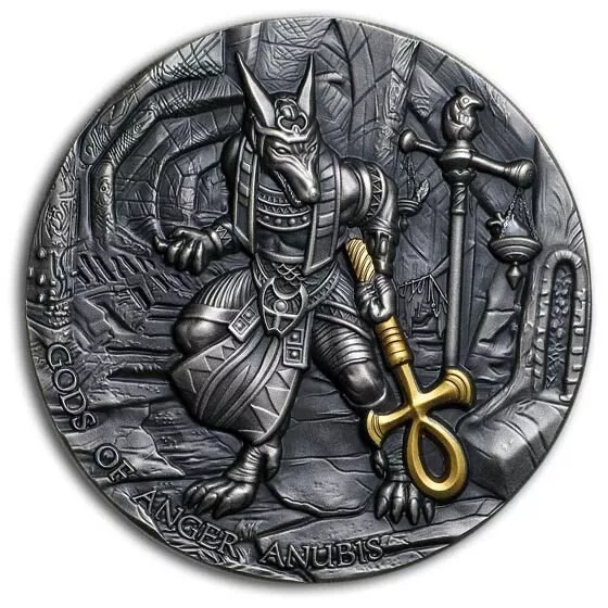 2019 ANUBIS 2 oz Pure Ultra High Relief Silver Coin Antique /w Gold, Niue