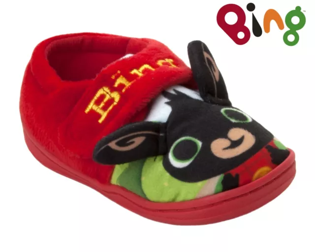 Boys Bing Bunny Cbeebies Character Touch Fastening 3D Slippers Uk Size 5-10