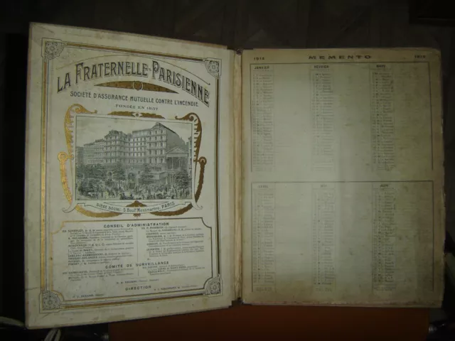 Agenda , Calendrier La Fraternelle-Parisienne 1914 Assurance Contre L'incendie. 3