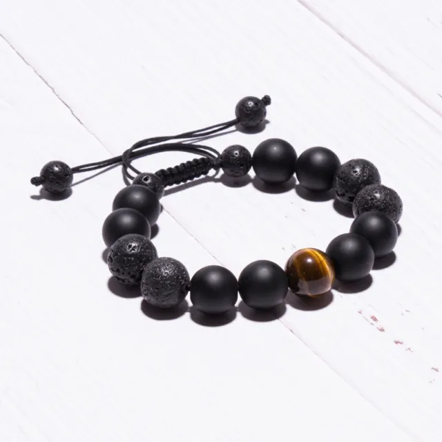 Natural Tiger Eye Stone Bracelet Black 12MM Beads Bangle for Men Yoga Healing