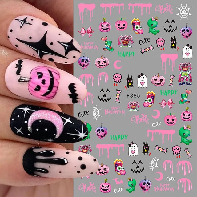 Pegatina Arte en Uñas Pegatina Halloween Monstruo Cara de Calabaza Rosa ㄨ
