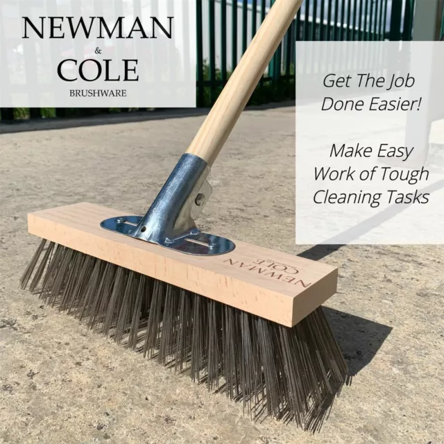 Newman and Cole Wire Broom Brush Head & Handle Deck Scrub Garden Cleaner
