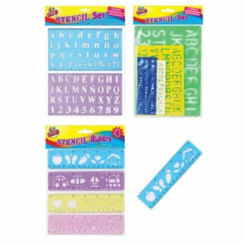 Plastic Stencil Sets and Rulers - Alphabet Letters Number Stencils Lettering