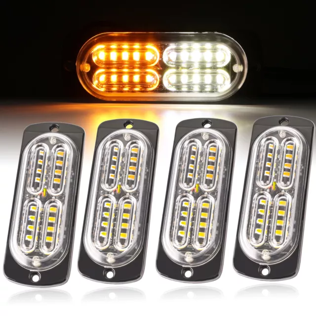 4x 20LED Strobe Grille Side Marker Flashing Emergency Warning Light Amber White