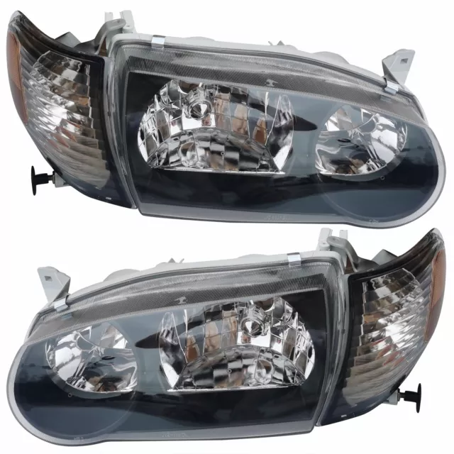 For 2001 2002 Toyota Corolla Black Headlights Left&Right Headlamps+Corner Lamps 3