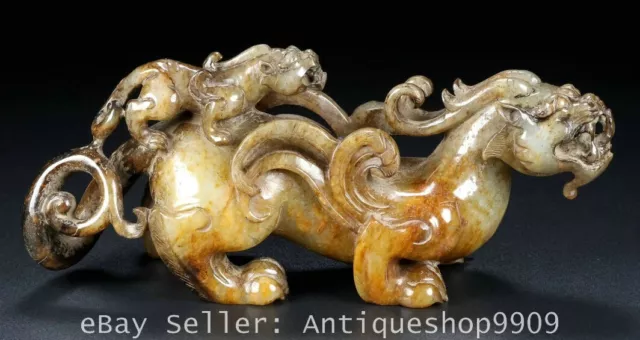 6.6" Old Chinese Hetian Nephrite Jade Carved Mother son Beast Statue Sculpture