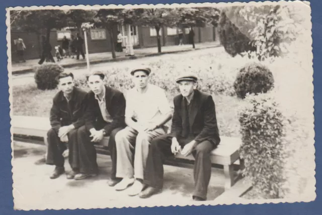 Handsome Guys smoking cigarettes on a bench Soviet Vintage Photo USSR