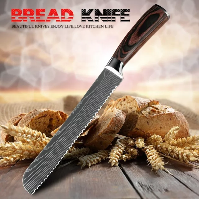 2 Küchenmesser 8 Zoll Schneidemesser Brotmesser Edelstahl Brotschneid Kochmesser 2