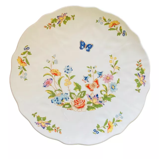 Aynsley Cake Plate Cottage Garden Vintage White Flowers Butterfly Bone China