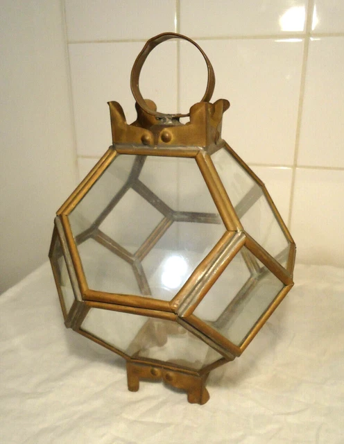 Suspension - Lanterne - Forme Dodécaédre - Laiton & Verre - Vintage - XXth