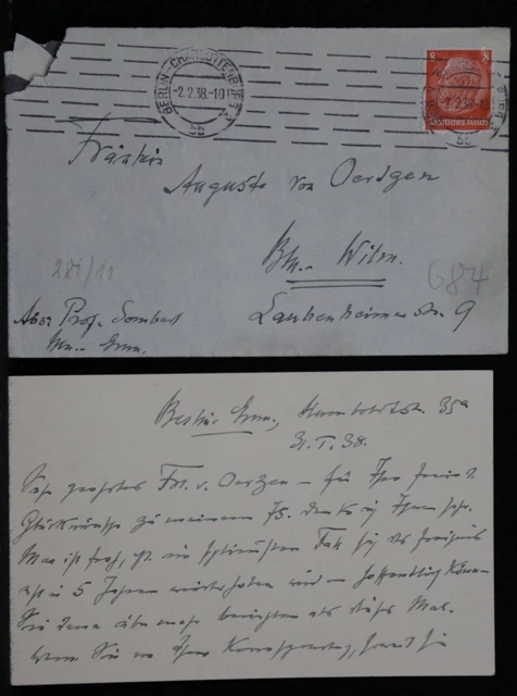 Werner Sombart (1861-1941) Eigenhändige Briefkarte Con Firma 1938