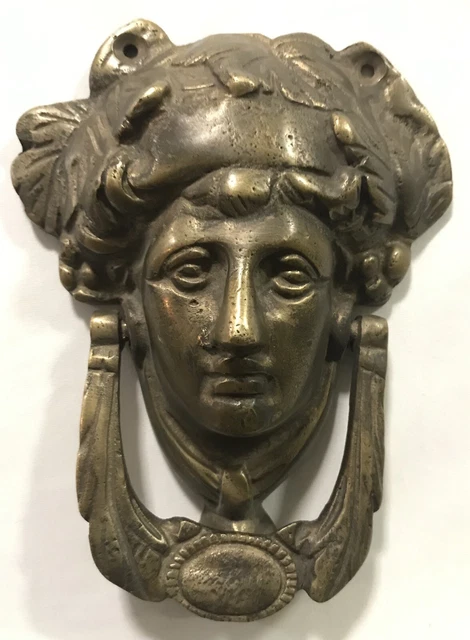 Brass Victorian Art Nouveau Style Face Door Knocker