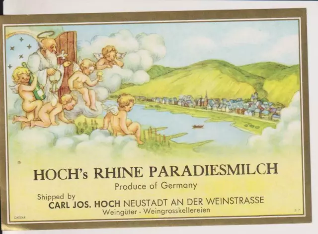 Advertising-Germany-Label-Wine-"Hoch Rhine Paradiesmilch"-Winery"Carl Jos.hoch"