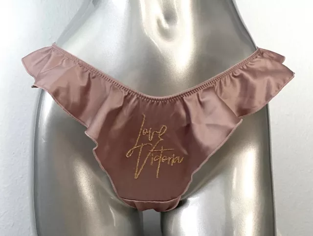 Victorias Secret Nwt VS French Cut Mauve Gold Satin Sexy Ruffle Thong Panty