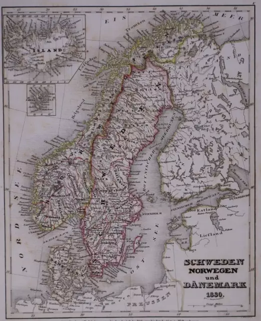 Dated 1830 Universal Atlas Map ~ SWEDEN - NORWAY - DENMARK ~(10x12)-#1260