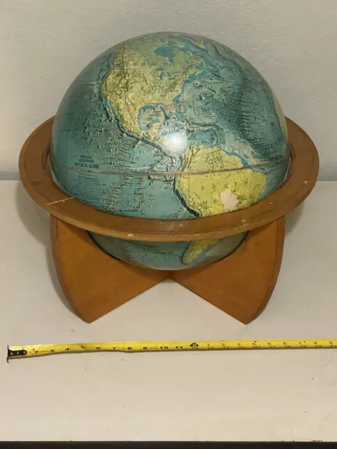 Vtg 1971 NATIONAL GEOGRAPHIC PHYSICAL 12" GLOBE mid century modernist Wood stand