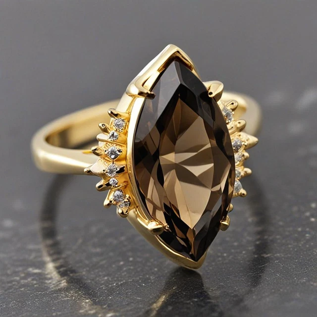 Bague En Argent Massif Avec Quartz Fumé Et Zircons - Taille 60 - Occasion