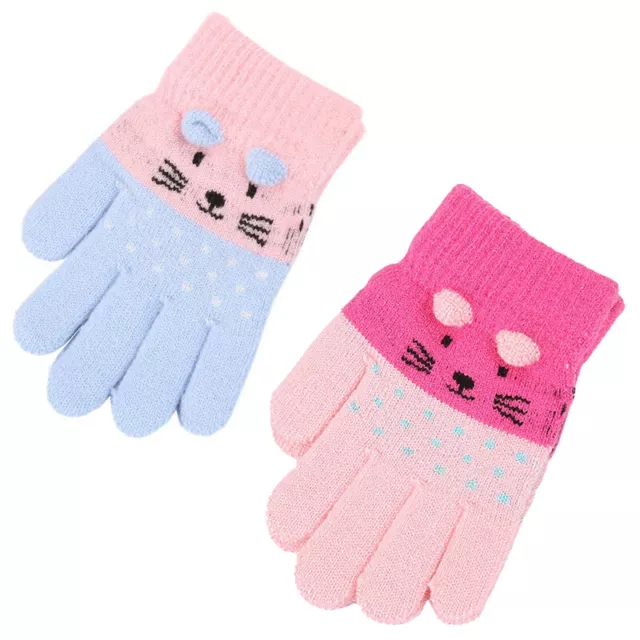 Cute Cartoon Cat Gloves Winter Thick Knit Kids Mittens Keep Finger Warm Gloves