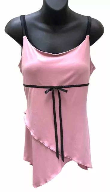 Iz Byer Pink Baby Doll Camisole Black Ribbon Empire waist Hanky Hem Size Large