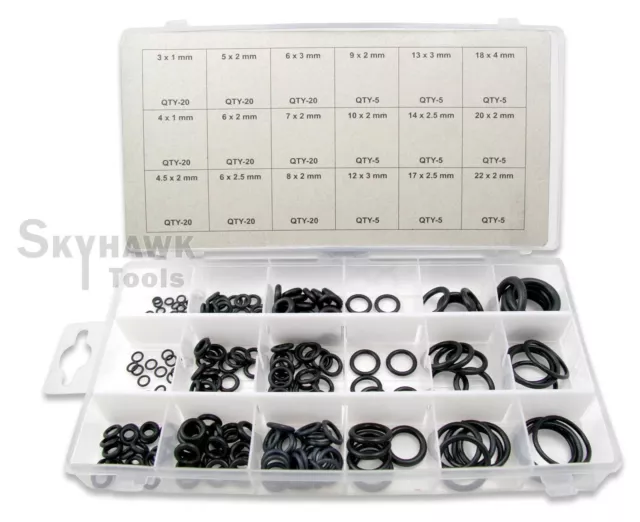 New 225-Pc. Rubber O Ring O-Ring Washer Seals Assortment Black 18 Sizes Metric