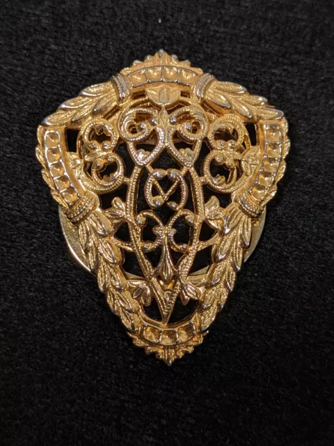 Vintage Scarf Clip Gold Tone Open Work Ornate Art Nouveau Style Triangle 2