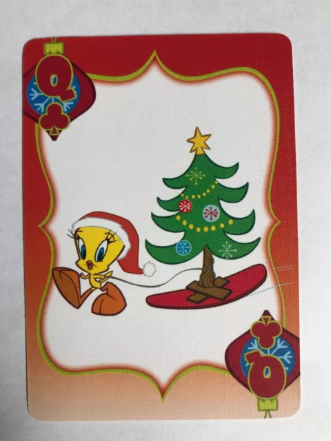 Tweety Bird Christmas Tree Ski Looney Tunes Bugs Bunny Swap Playing Card QUEEN Q
