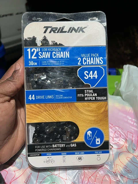 12 INCH-TRILINK SAW CHAIN 2 Chain Value Pack) S44 Drive Links~Low Kickback NEW