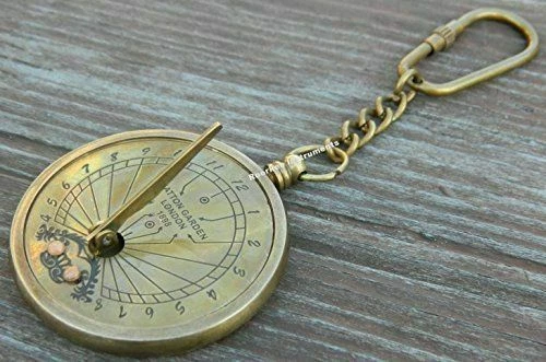 ANTIQUE Finish Sundial Key Chain Brass Pocket Solid Brass Sundial Key Chain item