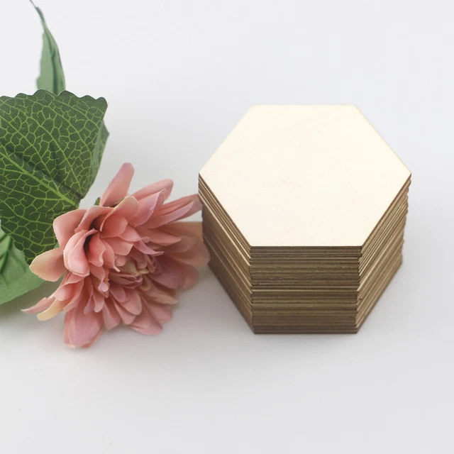 50 piezas hexágonas piezas de madera señales sin terminar decoración de boda decoración de pared