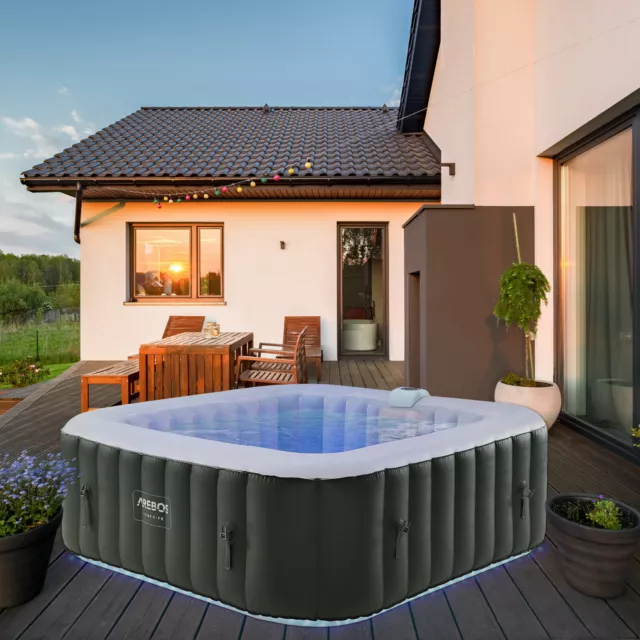 AREBOS Whirlpool | In- & Outdoor | 185 x 185 cm | LED-Beleuchtung | Quadrat