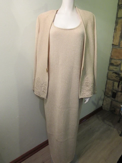 EL-Ana dress suit gold santana knit metallic embroidered jewels size M Grecian