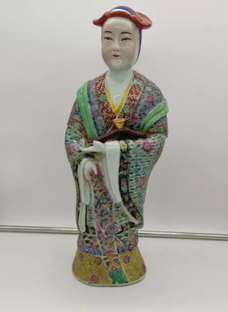 Vintage Chinese Export Porcelain Lady Statue Geisha Girl Figure 17''H